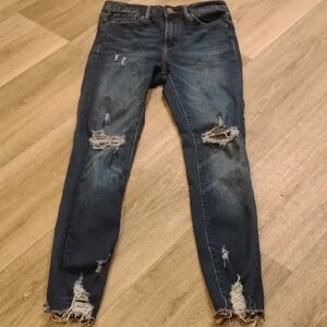 Trendy Distressed Dark Blue Women's Skinny Jeans